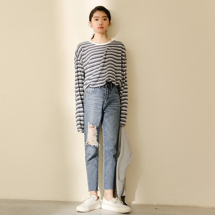 ボーダーオーバーTシャツ♡ゆるふわ着心地 S2637
