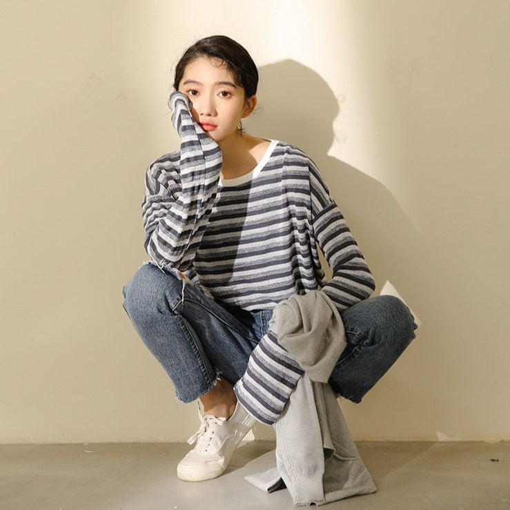 ボーダーオーバーTシャツ♡ゆるふわ着心地 S2637