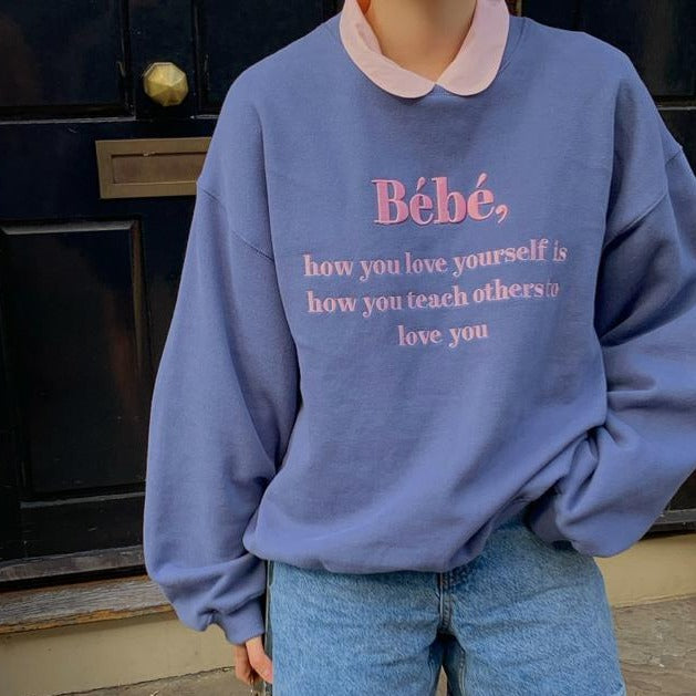 大人可愛い刺繍ロゴスウェット♡ダボッと着こなし S2627