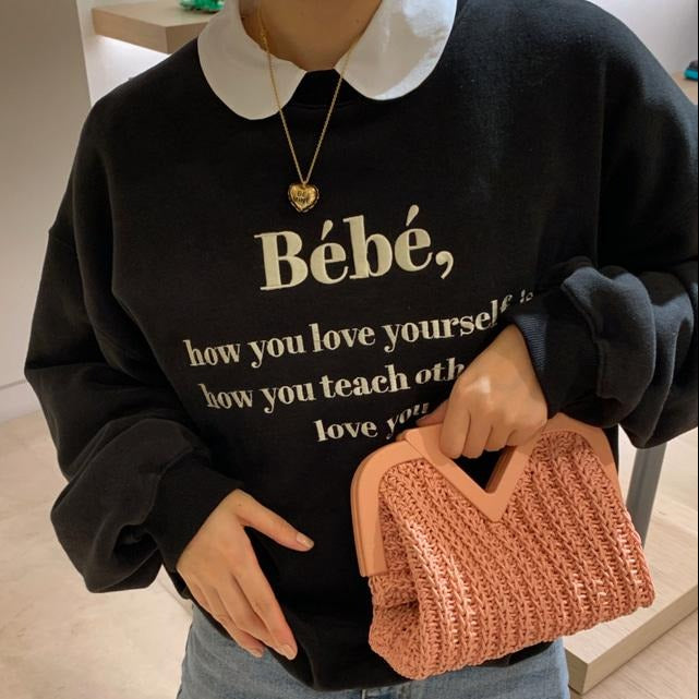 大人可愛い刺繍ロゴスウェット♡ダボッと着こなし S2627
