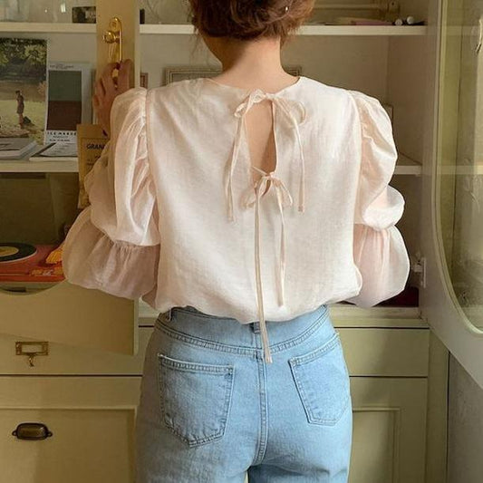 バックリボン バブルスリーブ ブラウス 可愛い S1783