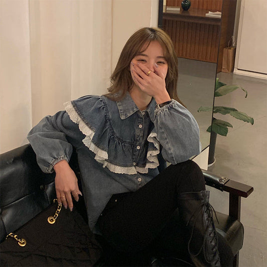 フリルデニムブラウス カラフルでキュートな一枚 S1728