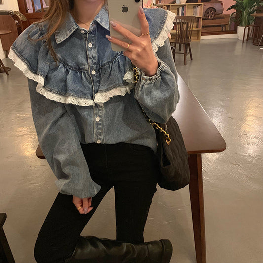 フリルデニムブラウス カラフルでキュートな一枚 S1728