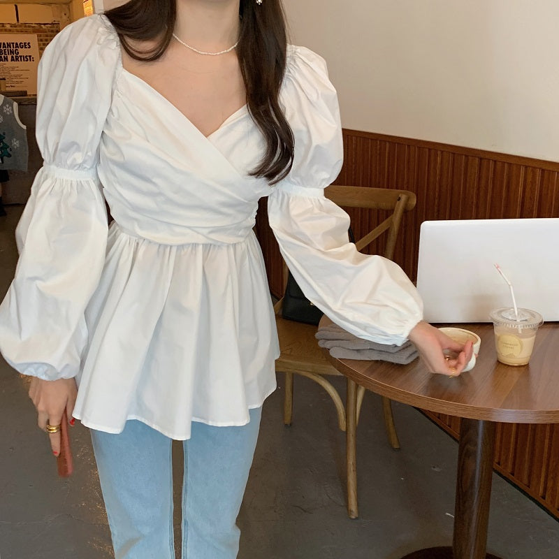 パフスリーブのカシュクールブラウス♡ふんわり大人可愛い S1781