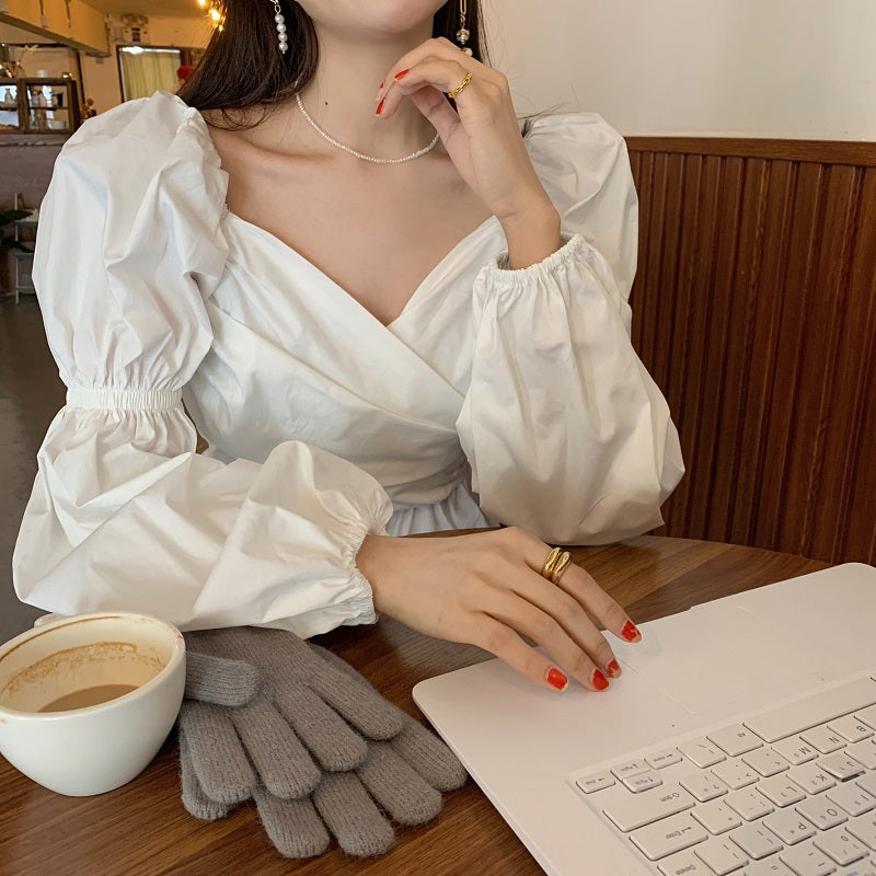 パフスリーブのカシュクールブラウス♡ふんわり大人可愛い S1781