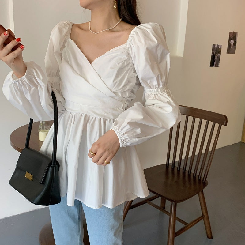 パフスリーブのカシュクールブラウス♡ふんわり大人可愛い S1781