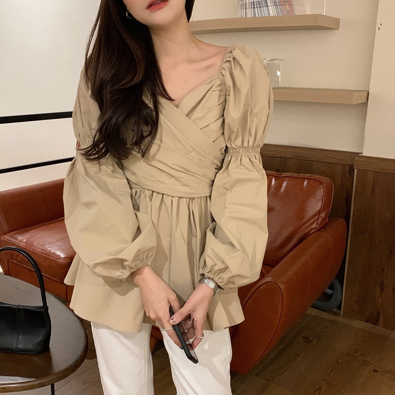 パフスリーブのカシュクールブラウス♡ふんわり大人可愛い S1781