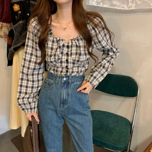 カジュアルチェックトップス♡ワンサイズで着回し自在 S1759