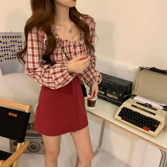 カジュアルチェックトップス♡ワンサイズで着回し自在 S1759