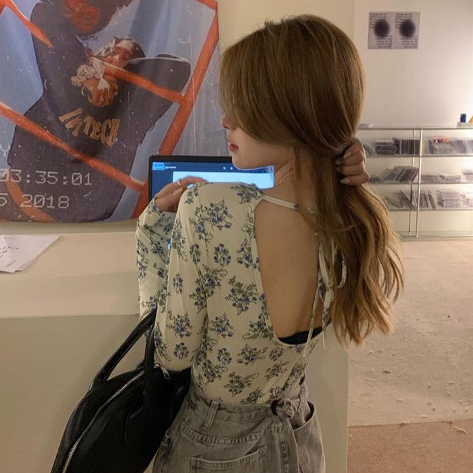 バックオープンVネックトップス♡デニム風ベストで差をつけて S1709