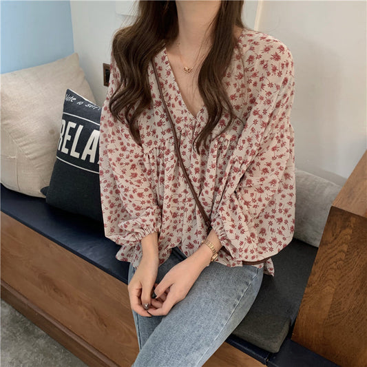 小花柄Vネックブラウス 〜可愛いデイリートップス〜 S1712