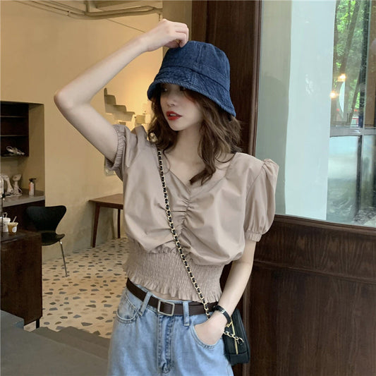 パフスリーブの半袖ミニトップス♡ S1425