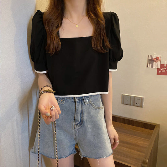 スクエアネック パフスリーブトップス レディース S1554