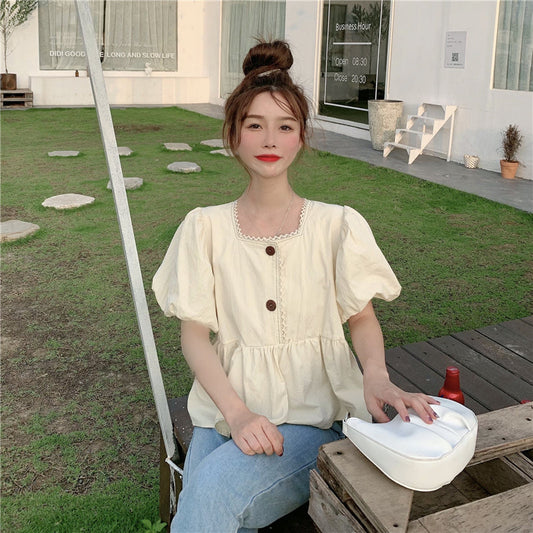 パフスリーブのふんわりギャザーブラウス S1510