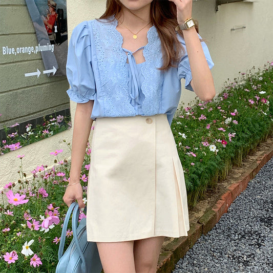 パフスリーブのレースブラウス 大人可愛いデザイン S1508