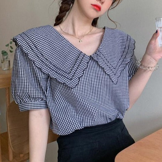 チェック柄ビッグカラーブラウス S1537