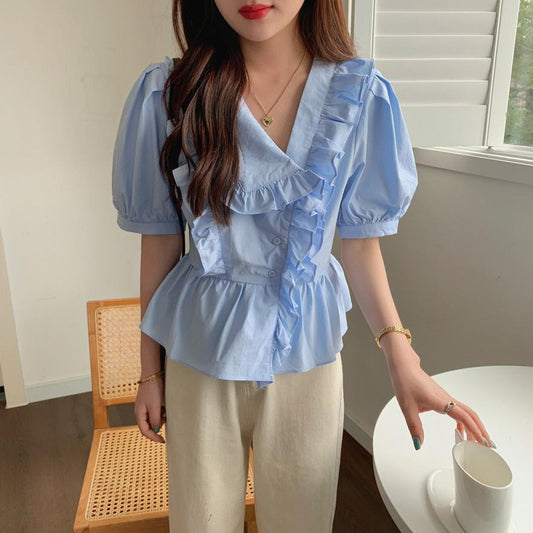 アシメフリル半袖ブラウス♡大人可愛いデザイン S1638