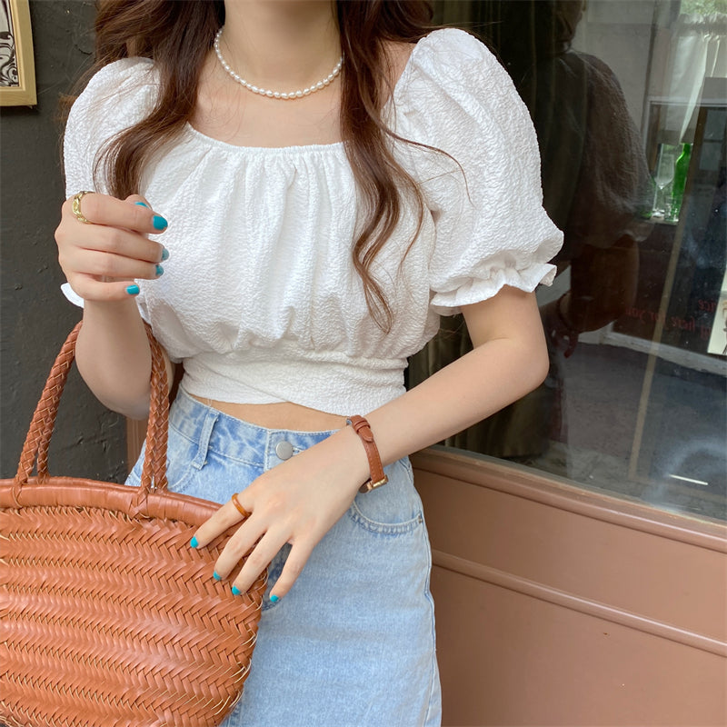 バックリボンが可愛い♡ナチュラルスクエアネックブラウス S1532