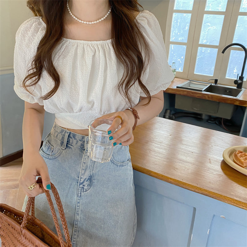 バックリボンが可愛い♡ナチュラルスクエアネックブラウス S1532
