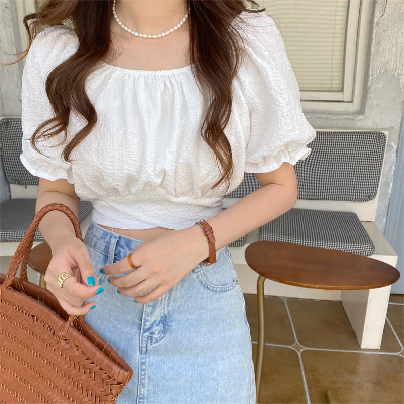 バックリボンが可愛い♡ナチュラルスクエアネックブラウス S1532