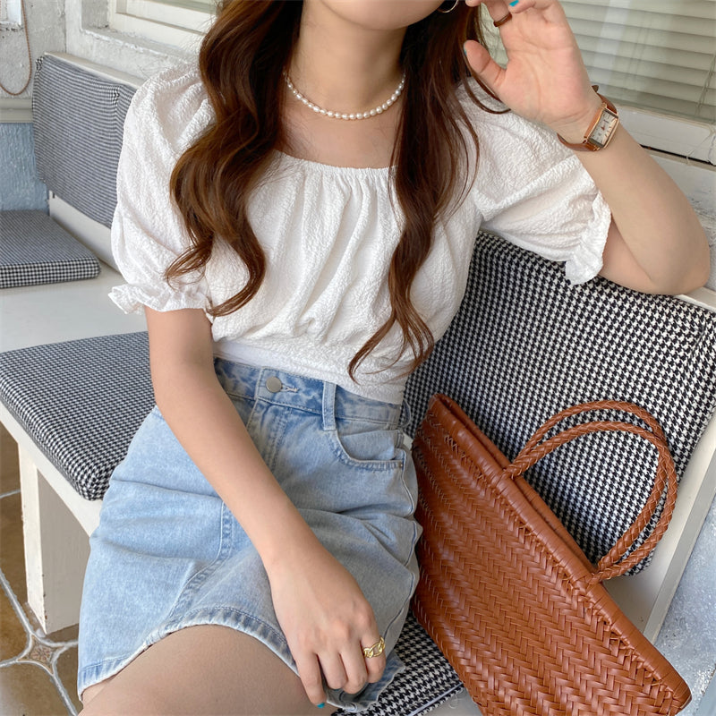 バックリボンが可愛い♡ナチュラルスクエアネックブラウス S1532