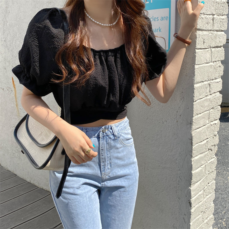 バックリボンが可愛い♡ナチュラルスクエアネックブラウス S1532