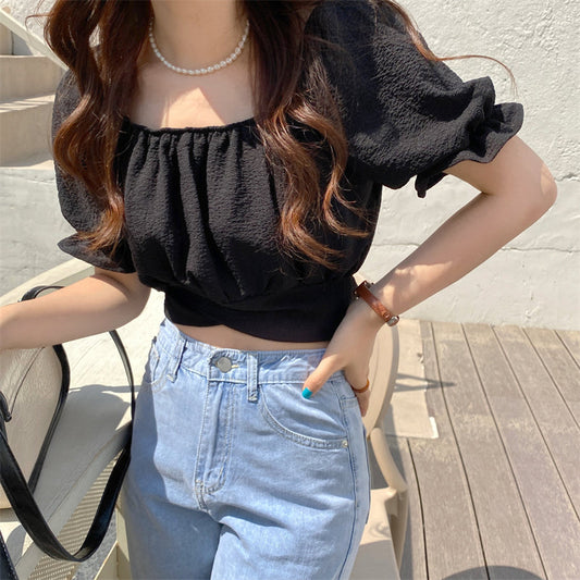 バックリボンが可愛い♡ナチュラルスクエアネックブラウス S1532