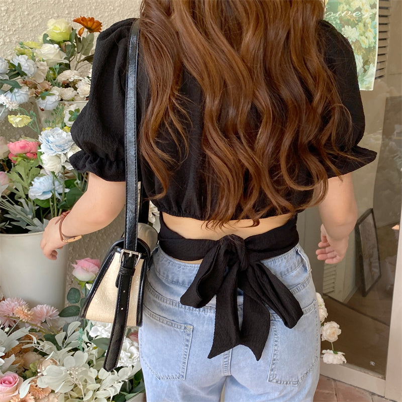 バックリボンが可愛い♡ナチュラルスクエアネックブラウス S1532