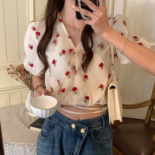 ローズデザインの可愛いトップス S1445