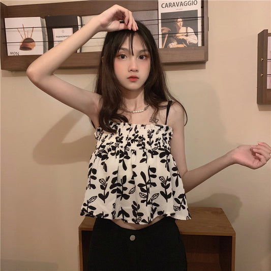 花柄モノクロキャミ 大人可愛いワンピース風 S1414