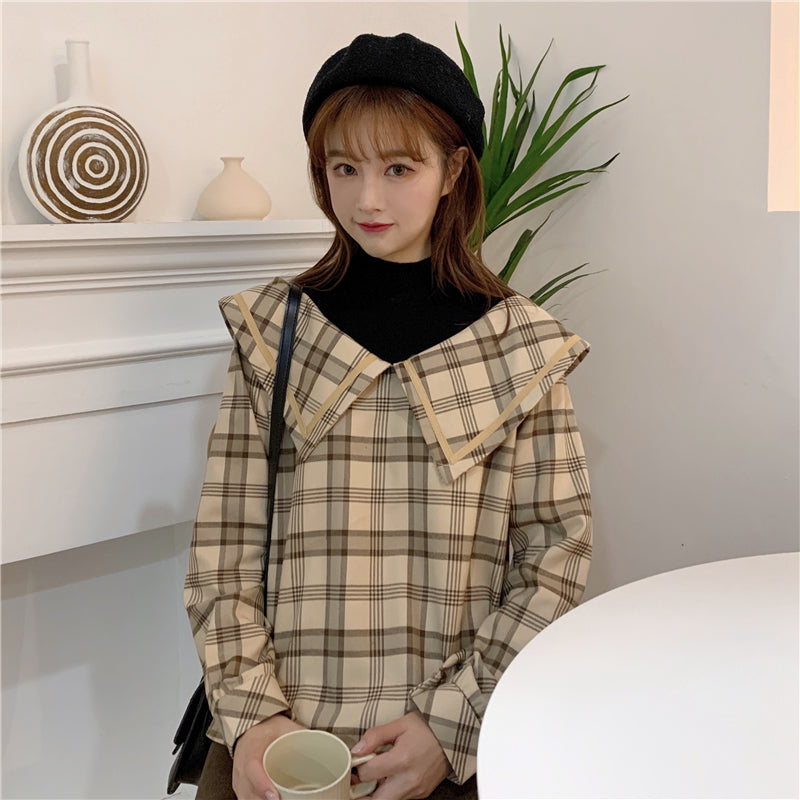 フェイクデザインチェック柄シャツ レイヤード風 S2584