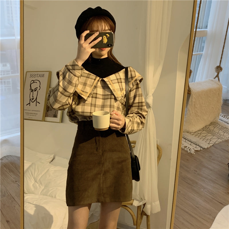 フェイクデザインチェック柄シャツ レイヤード風 S2584