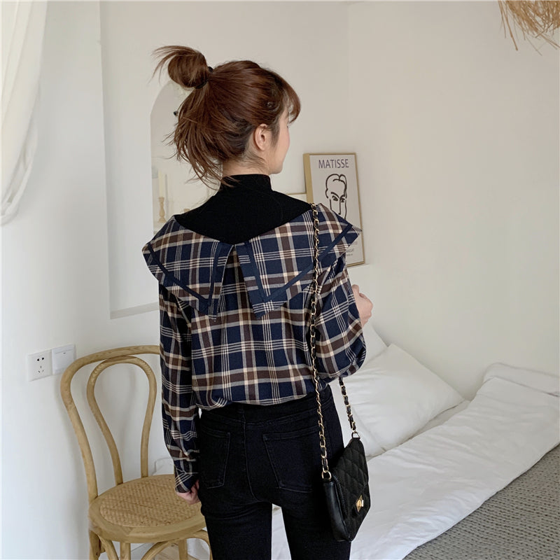 フェイクデザインチェック柄シャツ レイヤード風 S2584