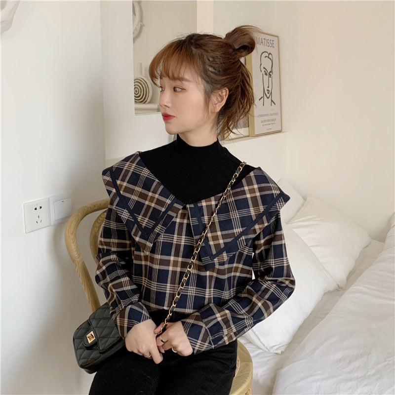 フェイクデザインチェック柄シャツ レイヤード風 S2584
