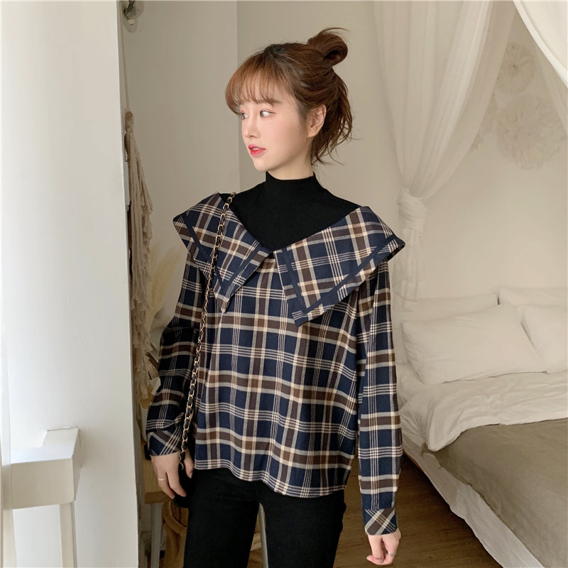 フェイクデザインチェック柄シャツ レイヤード風 S2584