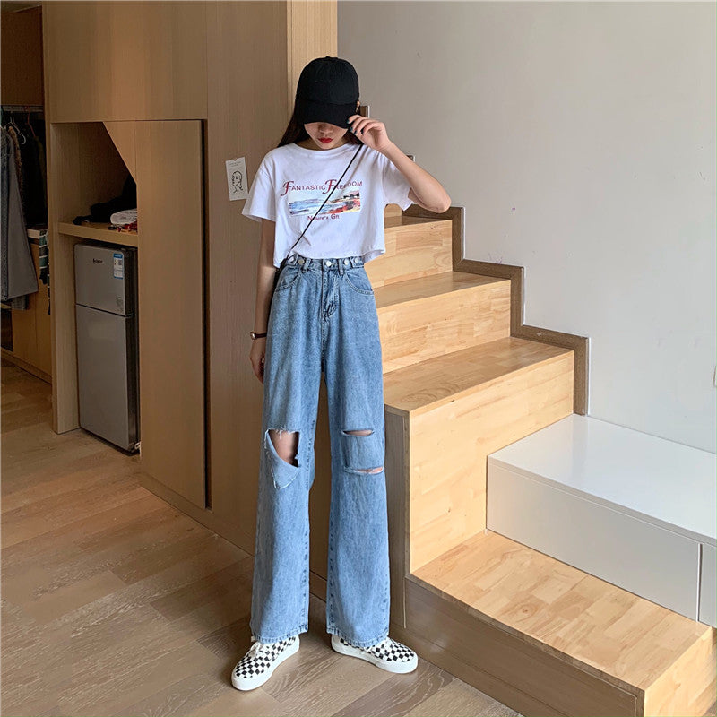 ダメージストレートデニムパンツ S2790
