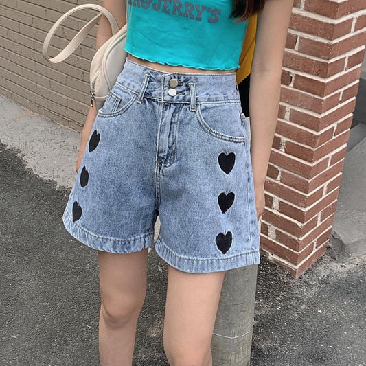 ハート刺繍Aラインショートパンツ キュートで着回し自在 S1829