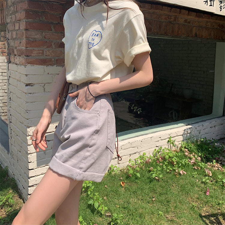 Aライン デニムショートパンツ 可愛いデザイン S1827