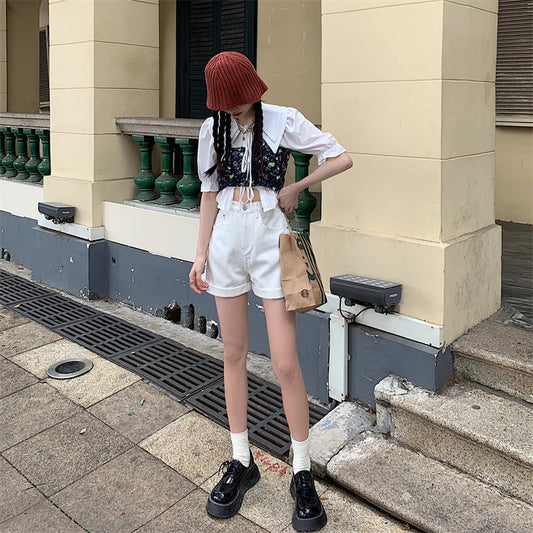 Aライン デニムショートパンツ 可愛いデザイン S1827