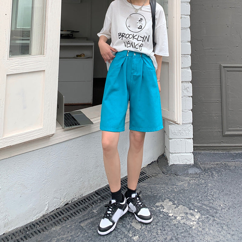 ウエストフックハーフデニムパンツ♡ガーリーなデザイン S1824
