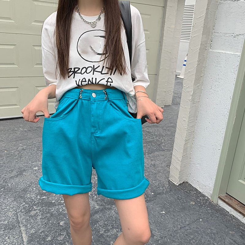 ウエストフックハーフデニムパンツ♡ガーリーなデザイン S1824