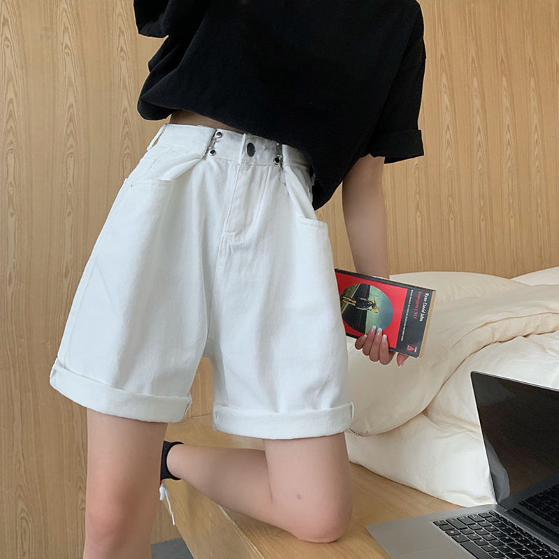 ウエストフックハーフデニムパンツ♡ガーリーなデザイン S1824