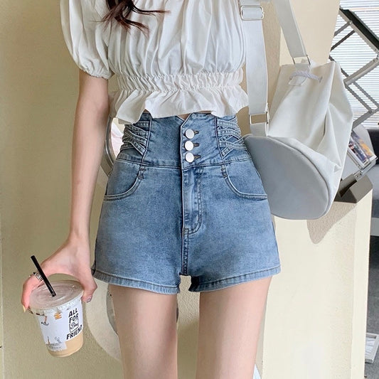 レースアップハイハウエストデニムショーツ S1823