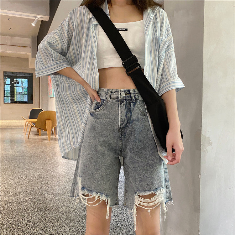 ダメージデニムハーフパンツ♡カジュアルに可愛く S1822