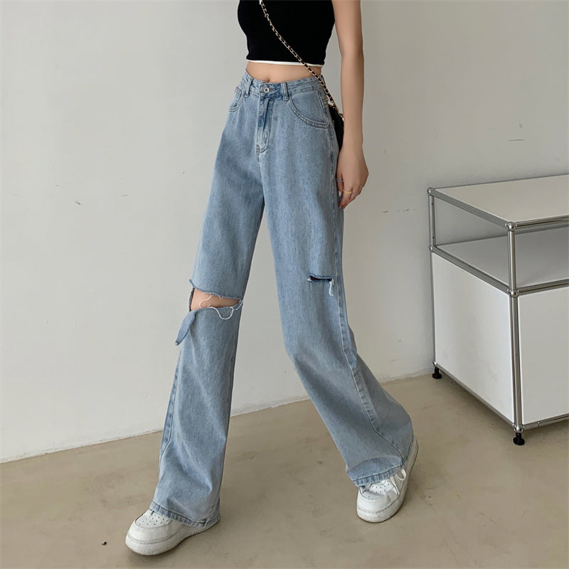 ハイウエストストレートダメージデニムパンツ S2692
