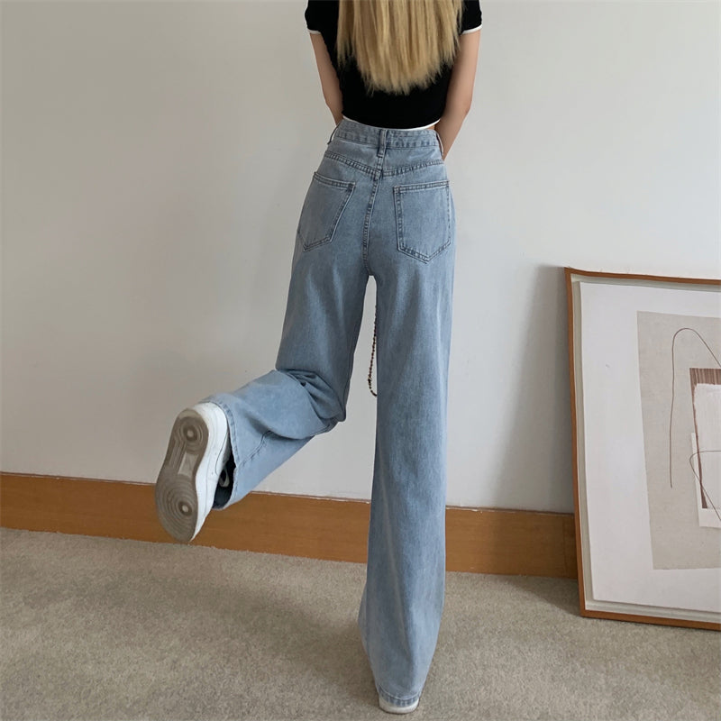 ハイウエストストレートダメージデニムパンツ S2692