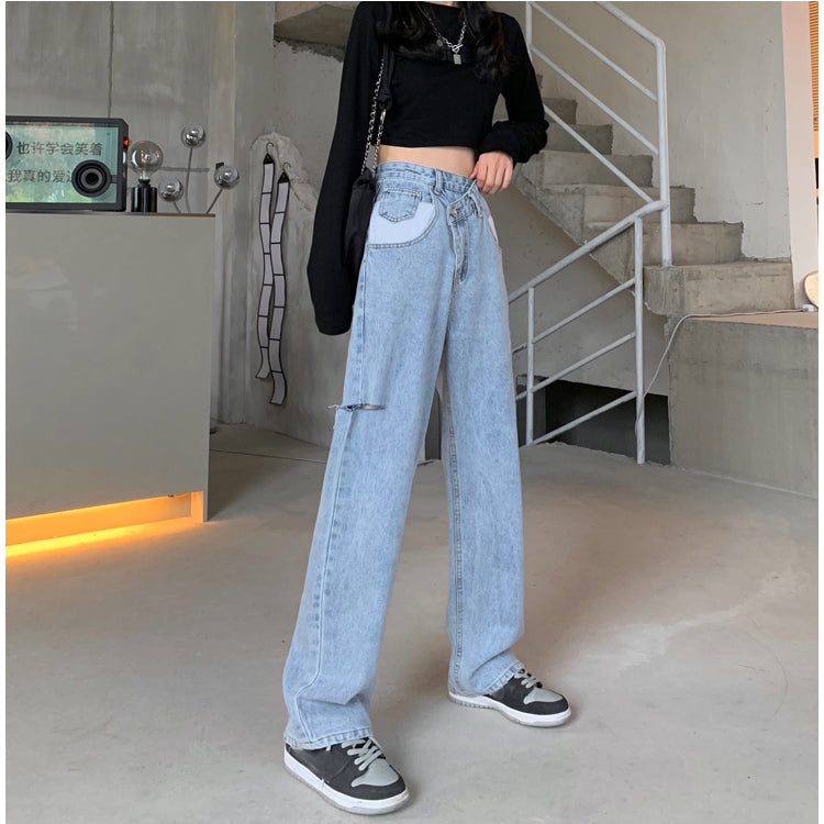 アシメクラッシュデニムパンツ♡ダボっとシルエットでお洒落に S2679