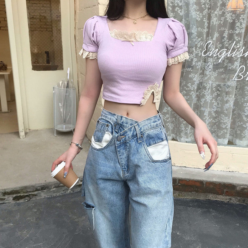 アシメクラッシュデニムパンツ♡ダボっとシルエットでお洒落に S2679