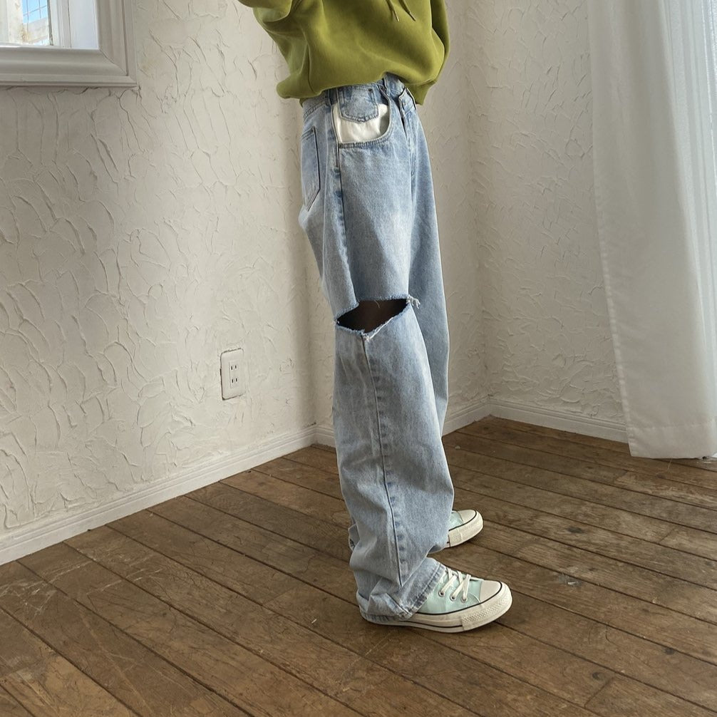アシメクラッシュデニムパンツ♡ダボっとシルエットでお洒落に S2679