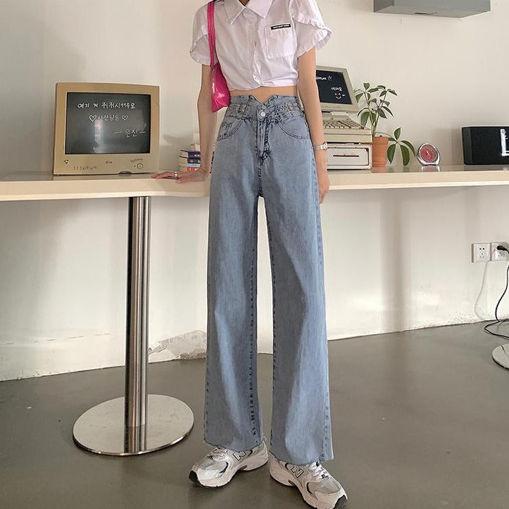 ベルト付きストレートデニムパンツ♡ S2636